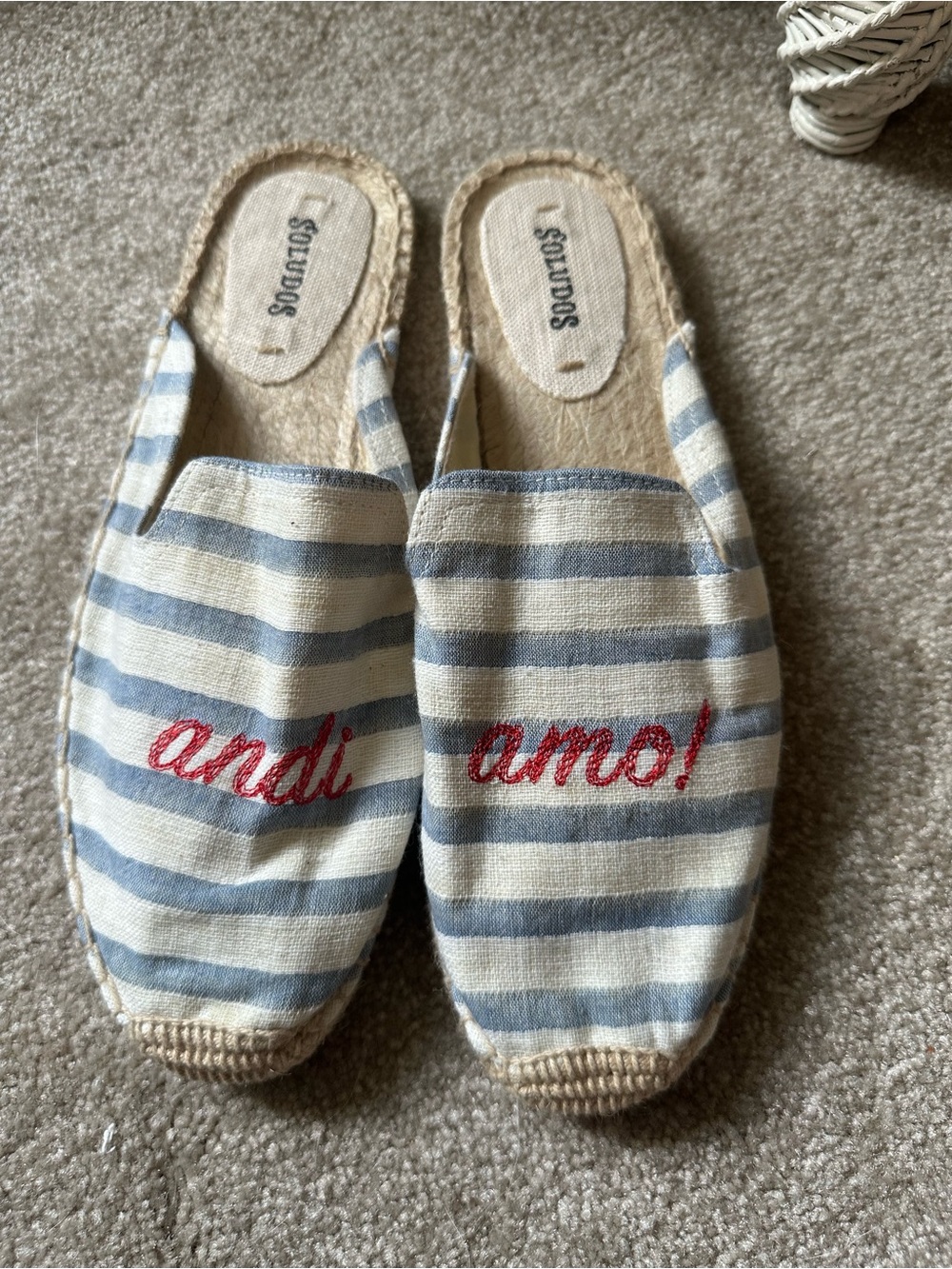 Striped Espadrille Slip-Ons with Red andiamo! Script